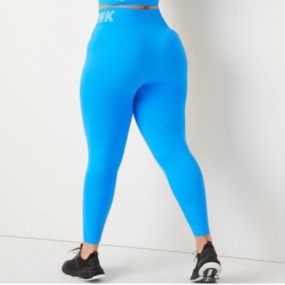 NWT Victoria Secret PINK Neon Blue Seamless Workout Leggings Medium - Picture 1 of 7
